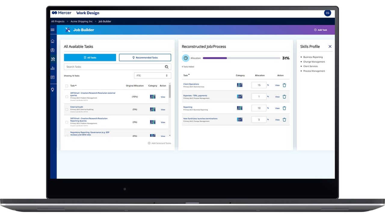 Screenshot of Mercer's Work Design tool